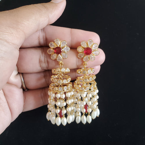 PREORDER Polki Pearl Tassel Jhumkas Red
