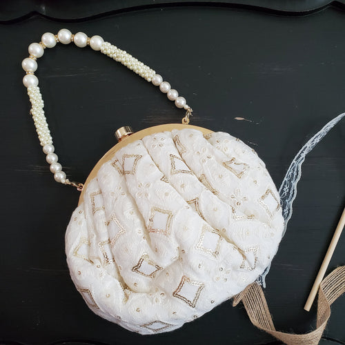 White chikankari batua bag Diamond