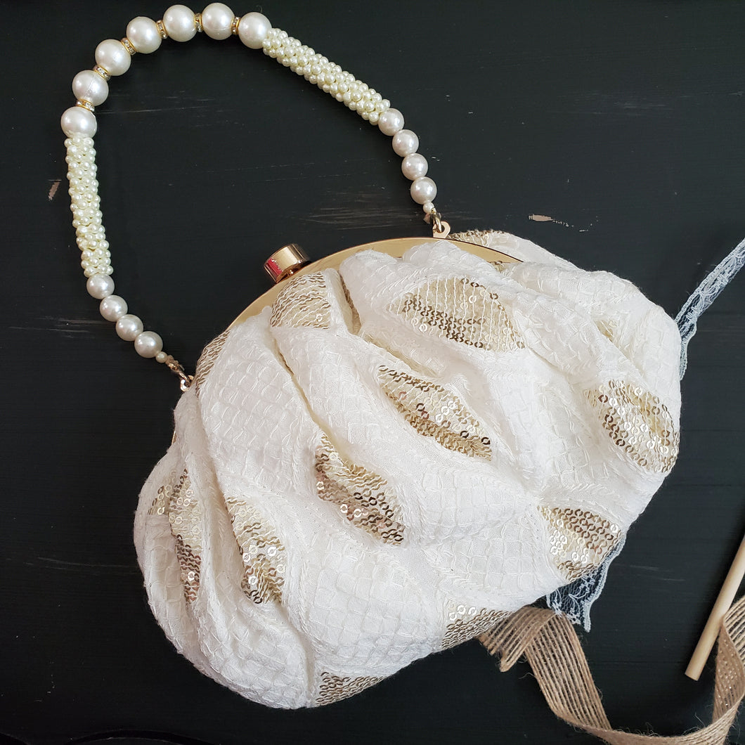 White chikankari batua bag Petal