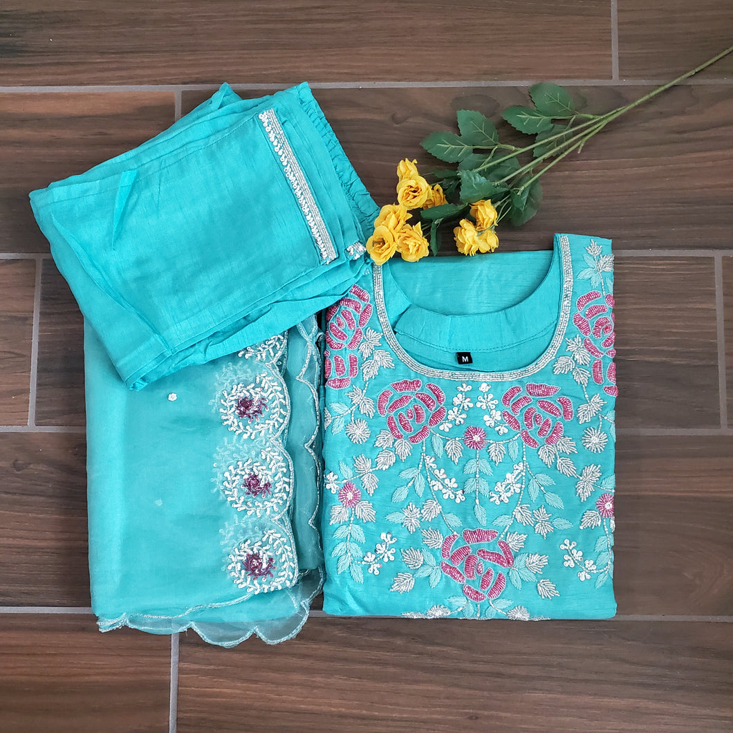 Aqua Hand Embrodiery 3 pc Set