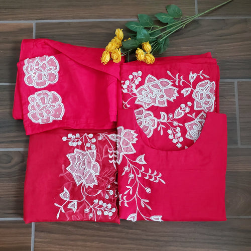 Mownika Ch(S) and Lavanya(L) Red Pearl Embroidery Straight Cut Kurta Set TP