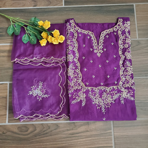 3 PC Top n Dupatta Purple Embroidery Set TP12