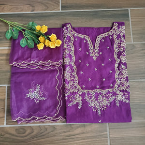 3 PC Top n Dupatta Purple Embroidery Set TP12