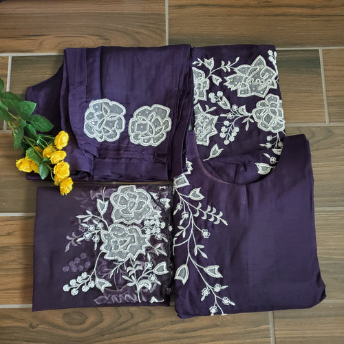 Suma(L) Purple Pearl Embroidery Straight Cut Kurta Set TP