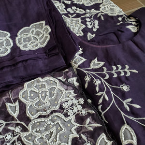 PREORDER Purple Pearl Embroidery Straight Cut Kurta Set TP