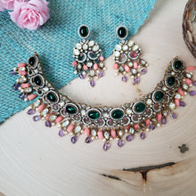 Load image into Gallery viewer, Neelima Polki Mehendi Victorian Polish Choker Set