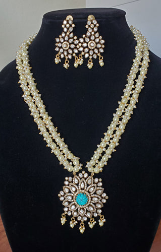 Pearl-Aqua Long Maala Set