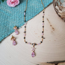 Load image into Gallery viewer, Vijaya A and Prathyusha Dainty Ad Black Beads Chain Pink Drop