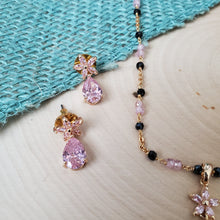 Load image into Gallery viewer, Vijaya A and Prathyusha Dainty Ad Black Beads Chain Pink Drop