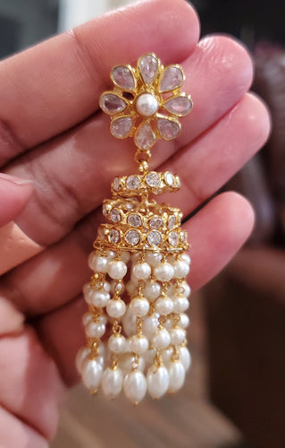 PREORDER Polki Pearl Tassel Jhumkas White