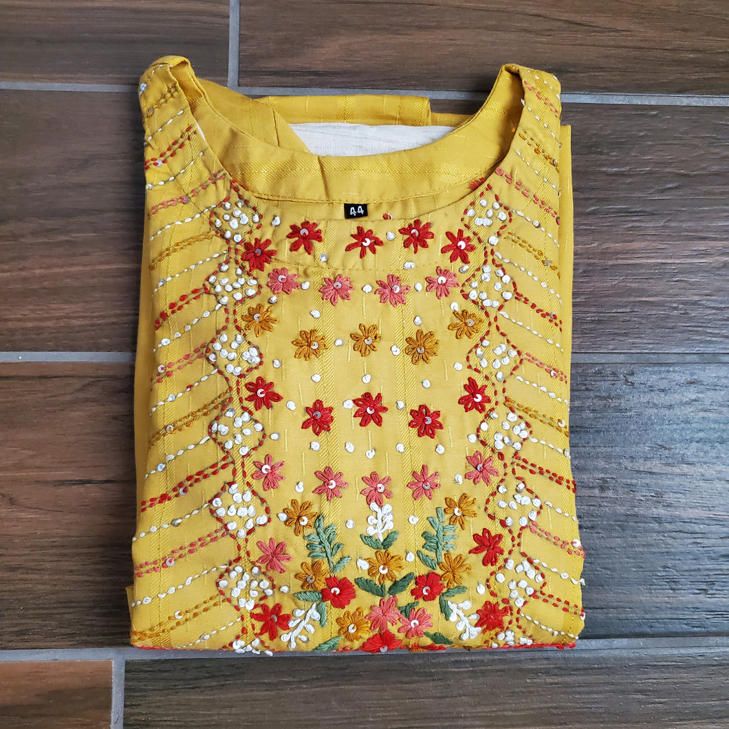 Yellow - White 2 pc kurti set