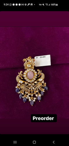92.5 Silver Moissanite Peacock Pendant With Gold Plating