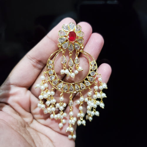 PREORDER Long Polki Statement Earrings Ruby