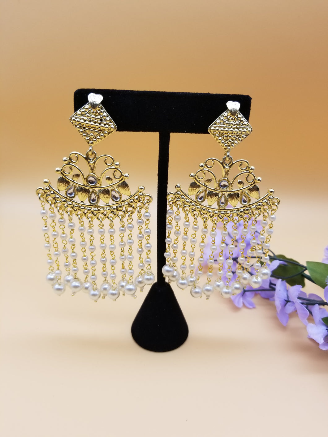 Indo Western Chand Earrings With Gold Plating