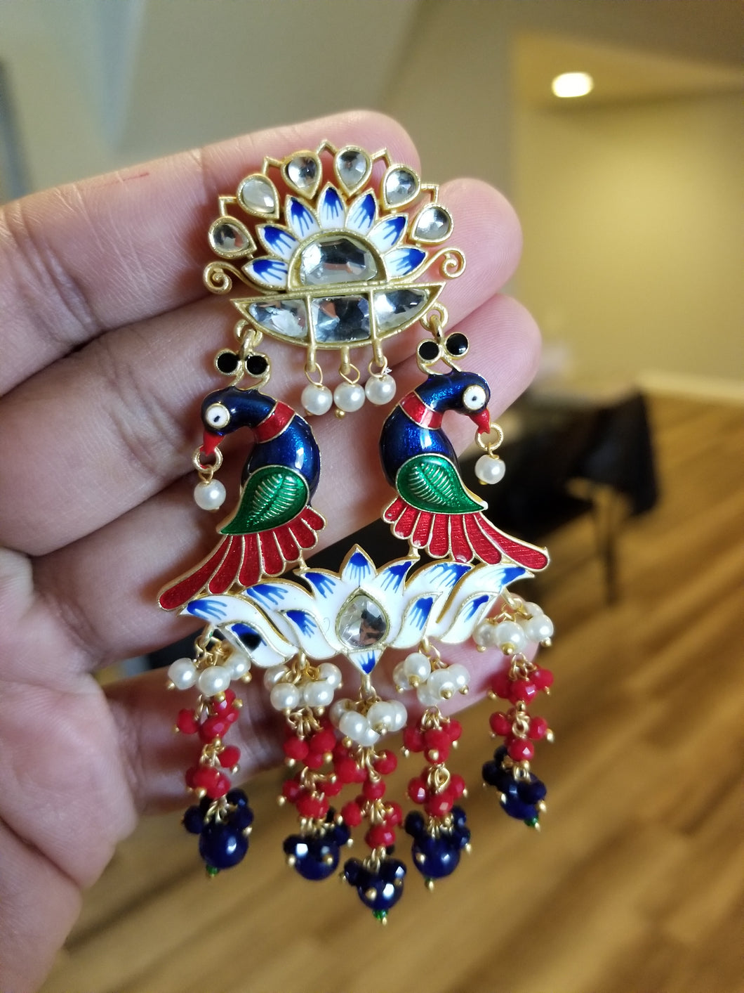 Multicolor Peacock Earrings With Gold Plating