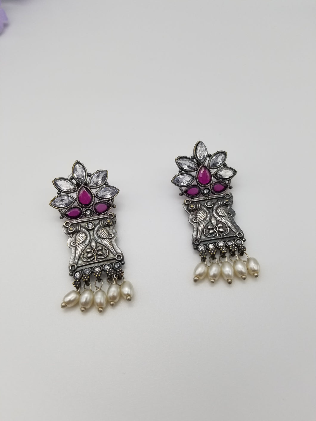 Reserved For Sowjanya Oxidised Earrings with Pearl drops