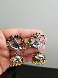 Two Tone Jhumkas with Oxidised Plating