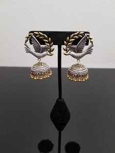 Two Tone Jhumkas with Oxidised Plating