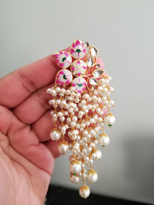 Reserved for Sandhya, Preethi J and Keerthi Swetha Long Meenakari Flower Earrings With Pearl Clusters