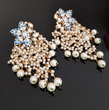 Load image into Gallery viewer, Long Meenakari Flower Earrings With Pearl Clusters