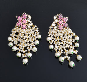 Reserved For Likhita P and Anusha Alurwar Long Meenakari Flower Earrings With Pearl Clusters