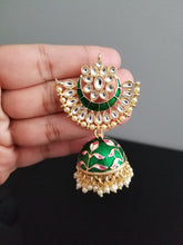 Load image into Gallery viewer, Geeta Indo Western Jhumkis With Gold Plating Green H25