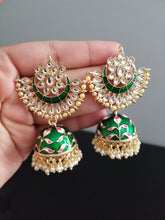 Load image into Gallery viewer, Geeta Indo Western Jhumkis With Gold Plating Green H25