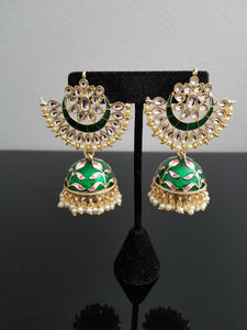 Geeta Indo Western Jhumkis With Gold Plating Green H25