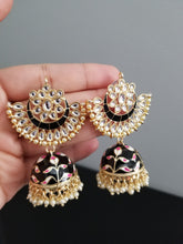Load image into Gallery viewer, Naga Sai Sri and Srilakshmi A Indo Western Jhumkis With Gold Plating H25 Black
