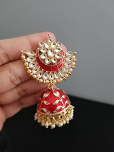 Load image into Gallery viewer, Krishna Boddepalli and Bhunesh K Indo Western Jhumkis With Gold Plating Red H25