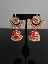 Load image into Gallery viewer, Krishna Boddepalli and Bhunesh K Indo Western Jhumkis With Gold Plating Red H25
