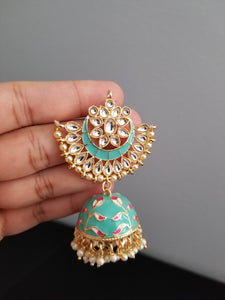 Sowmya Ch Indo Western Jhumkis With Gold Plating Aqua H25