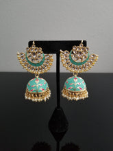 Load image into Gallery viewer, Sowmya Ch Indo Western Jhumkis With Gold Plating Aqua H25