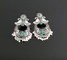 Load image into Gallery viewer, Indo Western Peacock Earring With Oxidised Plating