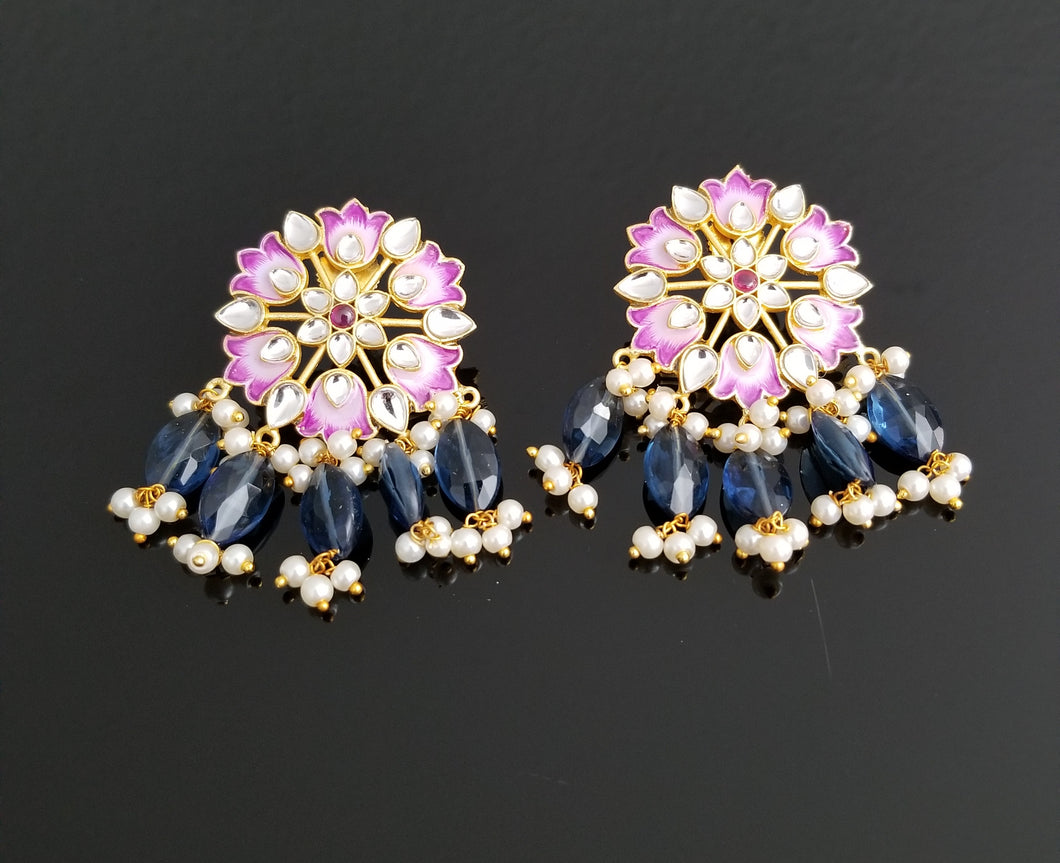 Meenakari Flower Earrings With Bead drops