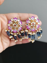 Load image into Gallery viewer, Meenakari Flower Earrings With Bead drops