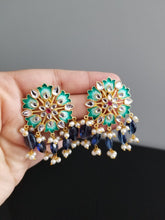 Load image into Gallery viewer, Meenakari Flower Earrings With Bead drops