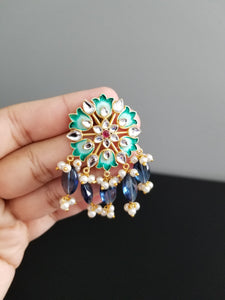 Meenakari Flower Earrings With Bead drops