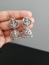 Load image into Gallery viewer, Reserved For Sanjana Antique Jhumkis With Matte Rhodium Plating
