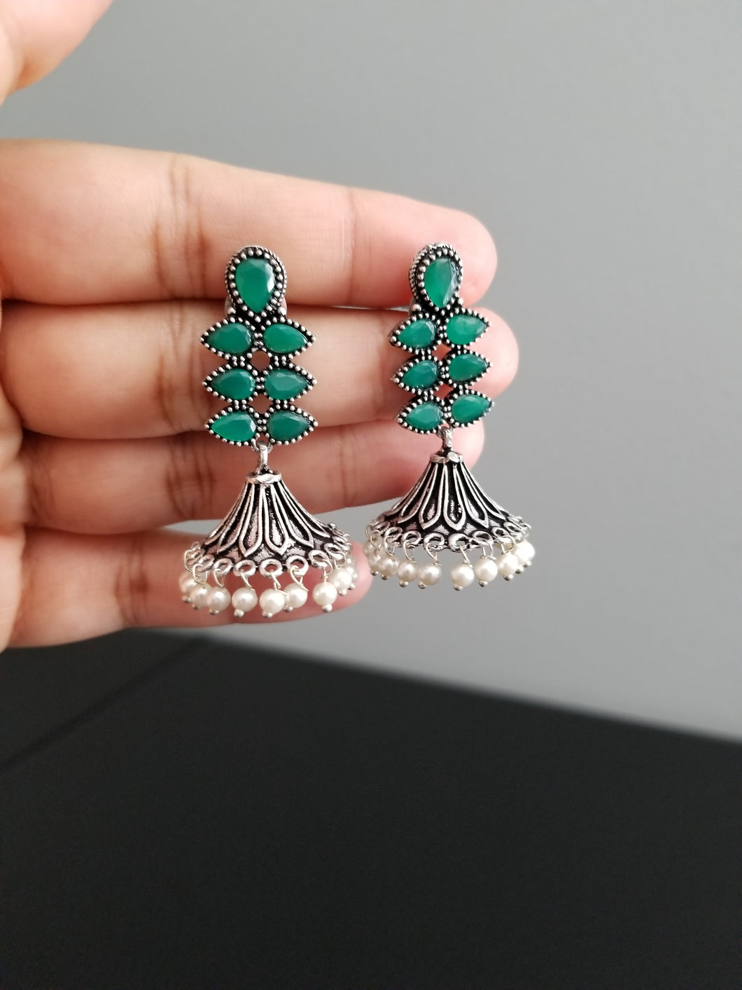 Reserved For Seeta R Indo Western Jhumkis With Oxidised Plating cd15