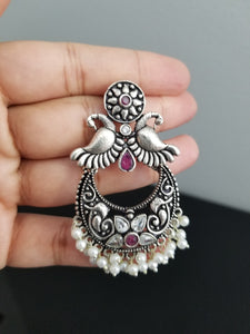 Indo Western Peacock Earring With Oxidised Plating