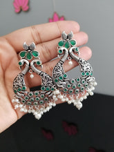 Load image into Gallery viewer, Indo Western Peacock Earring With Oxidised Plating