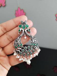 Indo Western Peacock Earring With Oxidised Plating