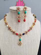 Load image into Gallery viewer, Reserved For Sneha M and V Meena Ravi Beautiful Navratna Neckalce Set With Gold Finish AG11