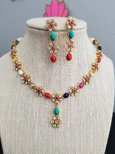 Reserved For Sneha M and V Meena Ravi Beautiful Navratna Neckalce Set With Gold Finish AG11