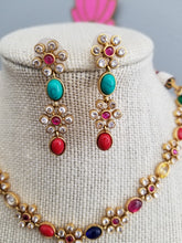 Load image into Gallery viewer, Reserved For Sneha M and V Meena Ravi Beautiful Navratna Neckalce Set With Gold Finish AG11