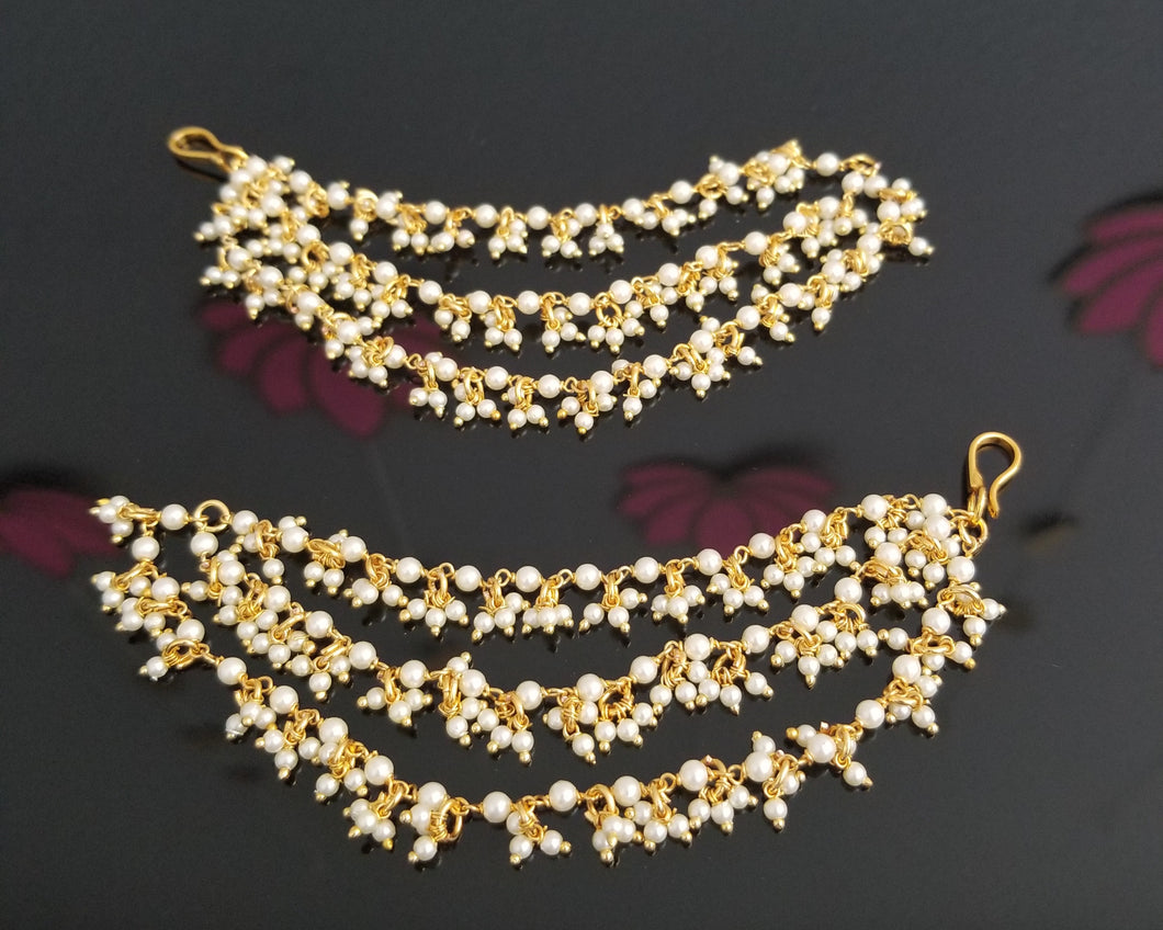 Reserved for Keerthika Parvathaneni Hard Gold Plated Hair Chain Set With Pearls