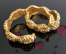 Load image into Gallery viewer, Antique Temple Bangles With Matte Gold Plating