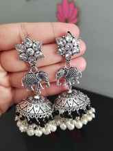 Load image into Gallery viewer, Anusha R and Vindhya P Indo Western Jhumkis With Oxidised Plating