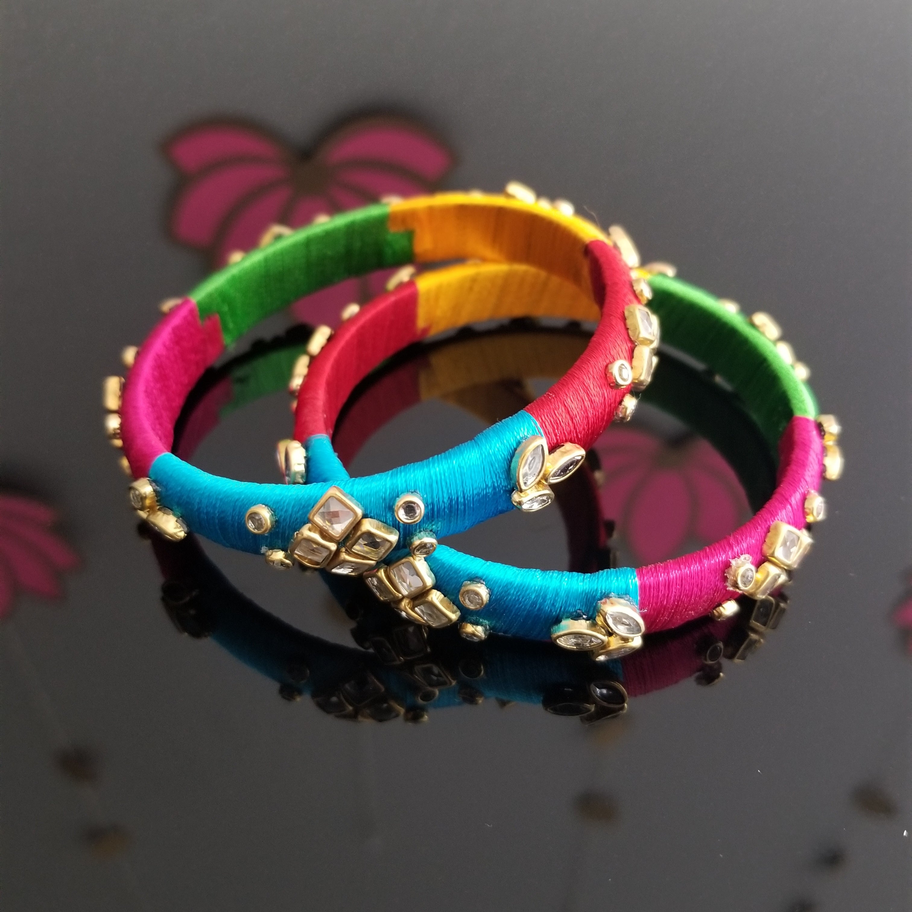 Double colour silk hot sale thread bangles